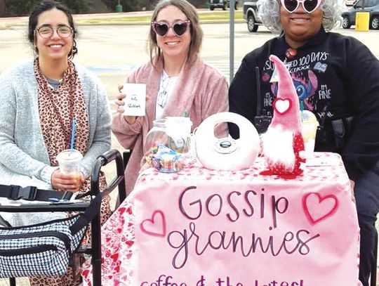Ethel Mae, Bertha Gene, and Ernestine Jo, known as the Gossip Grannies, wave and chit chat as parents drop off their children for the 100th Day of School at Fairfield Intermediate School on Tuesday morning, Feb. 4. Pictured are Jessica Recarte, Jaymi Craig, and Shaquera Means. Courtesy Pho...