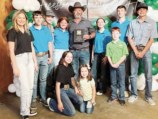 4-H Archery Coach Jerry Bonds and longtime Shotgun Coach Josh Holcomb were honored at the Freestone County 4-H Adult Leaders Fundraising Banquet held on Saturday night, April 6 and the Twisted Vines Event Center. Fat Rabbit’s BBQ catered the meal. Courtesy Photo