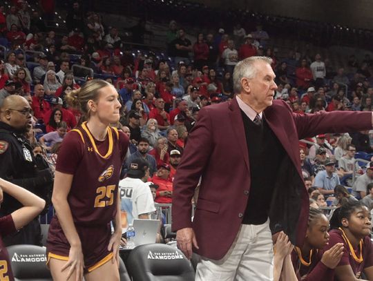Randy Barger coaches during the State Championship against Jim Ned on Feb. 28 in which the Lady Eagles won 50-44 in overtime. Barger has been named the head girls basketball coach and girls coordinator for the Lady Eagles for this upcoming school year. Photo by Mitchell Pate/Fairfield Reco...