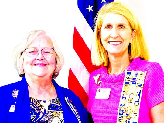 Patti Gauntt, Regent, Jonathan Hardin Chapter, Mexia, welcomes Gretchen Crawford, Regent, Spring Creek Chapter, The Woodlands, who gave a presentation on the USS Texas battleship that rests in Galveston Bay as a museum and memorial. Contributed Photo