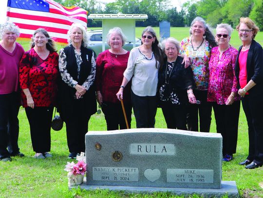 Members of the Jonathan Hardin Chapter dedicate a DAR insignia marker at the gravesite of member Nancy Pickett Rula at Driver Cemetery in Freestone County March 30.