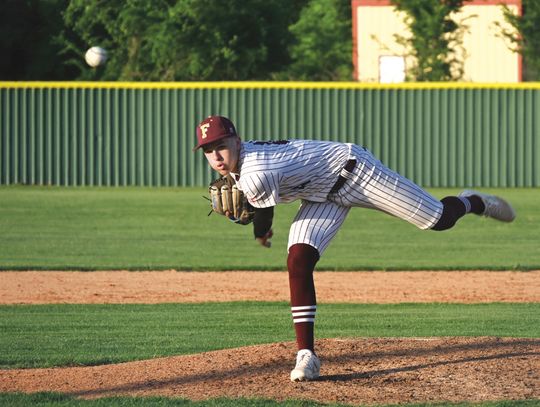 Connor Colvert pitches for Fairfield against Elkhart on Friday. Colvert had eight strikeouts in the game. Photo by Mitchell Pate/Recorder-Chronicle