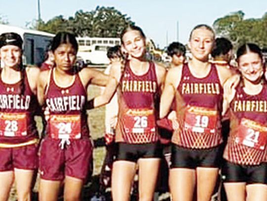 The Varsity girls take second and JV girls grab first in the Golden Eagle Run. Pictured are Anna Allen, Trinity Glass, Jhanvi Patel, Ambrlyn Wright, Lynette Portillo, Addison Shipley, Isabella Campise, Madyn Mitchael, Kaylee Williams, Zada Pjetrovic, and Madison Russell.