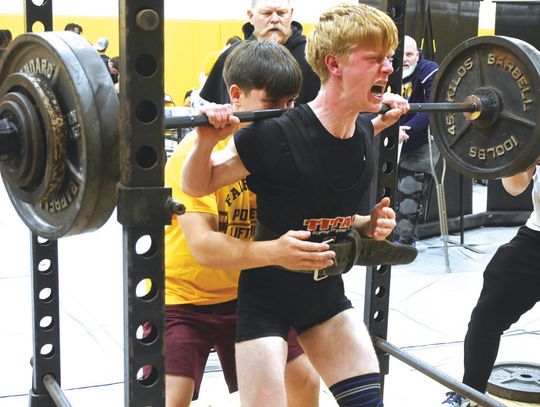 Gage Wendt takes second place in the 132 class. He had a squat of 400 pounds, bench press of 230 pounds, and deadlift of 375 pounds. Photo by Mitchell Pate/Fairfield Recorder