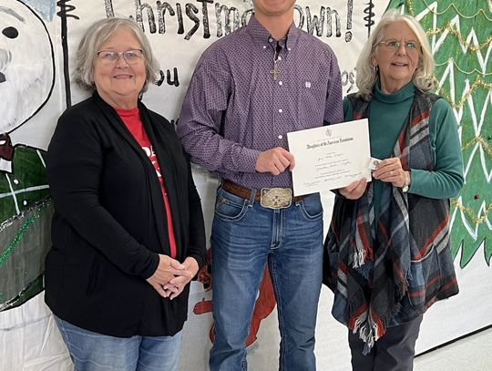 Jerry Draper of Fairfield High School receives his Good Citizen award from Jonathan Hardin Chapter, National Society Daughters of the American Revolution, from Regent Patti Gauntt and Honorary Regent Nancy McSwane. Contributed Photo