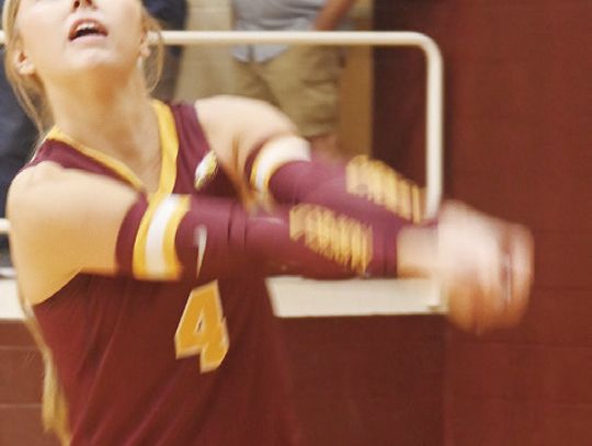 Madelyn Morrison bumps the ball against Westwood on Tuesday night. Photo by Mitchell Pate/ Fairfield Recorder