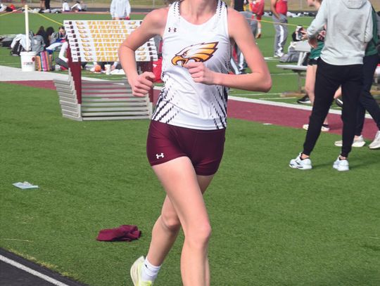 Zada Pjetrovic takes fifth place in the 1600m run and fourth place in the 3200m run at the Fairfield track meet on Thursday, March 6. Photo by Mitchell Pate/ Fairfield Recorder
