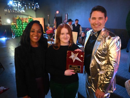 Lydia Morgan is recognized as the Fairfield High School Student of the Year by Principal Sonya Gibson and Superintendent Joe Craig. Photo by Mitchell Pate/Fairfield Recorder
