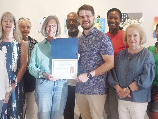 The Trinity Star Arts Council held a ribbon-cutting, joining the Fairfield Chamber of Commerce in their new building, as well as a hearing a special presentation from Congressman Jake Ellzey’s office on Tuesday, July 9. Pictured are Shelly Bukhart, Janie Richards, Dianne Murden, Jane Phill...
