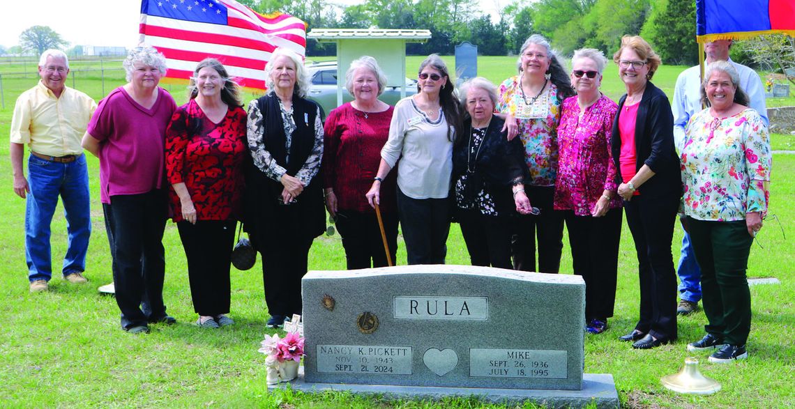 Members of the Jonathan Hardin Chapter dedicate a DAR insignia marker at the gravesite of member Nancy Pickett Rula at Driver Cemetery in Freestone County March 30.