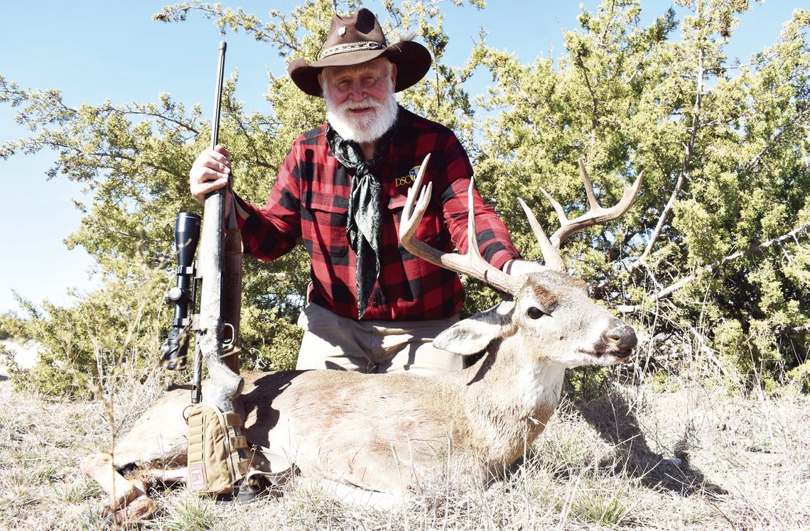 Larry Weishuhn aka. “Mr. Whitetail” with a fine very late season West Texas buck taken on a hunt with Luke that past February. Photo by Luke Clayton