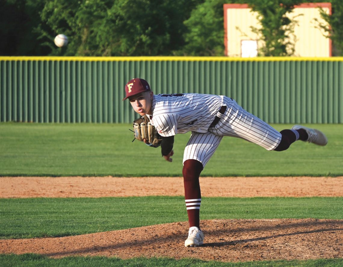 Connor Colvert pitches for Fairfield against Elkhart on Friday. Colvert had eight strikeouts in the game. Photo by Mitchell Pate/Recorder-Chronicle