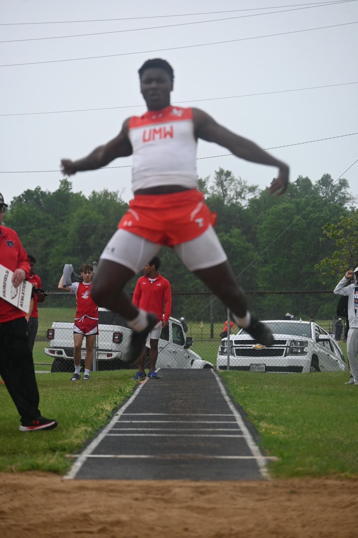 J’Kybryen Harris competes in the long jump competition. He won the gold in the triple jump contest with a jump of 45’ 11½” to advance to Regionals. Photo by Mitchell Pate/Recorder-Chronicle 