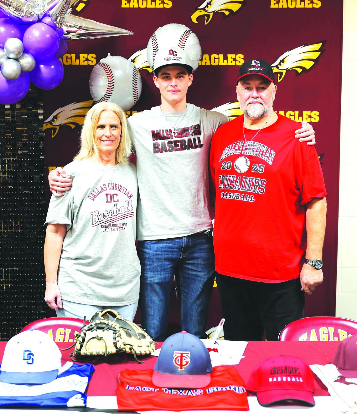 Justin Johnson is pictured with his parents, Jimmy and Kristi Johnson, on his signing day at Fairfield High School on Friday, Feb. 7. Courtesy Photo