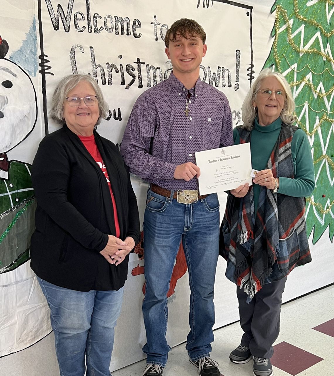 Jerry Draper of Fairfield High School receives his Good Citizen award from Jonathan Hardin Chapter, National Society Daughters of the American Revolution, from Regent Patti Gauntt and Honorary Regent Nancy McSwane. Contributed Photo