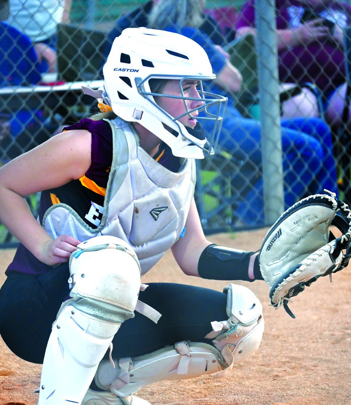 Cadence Webster catches for the Lady Eagles. Photo by Mitchell Pate/Fairfield Recorder
