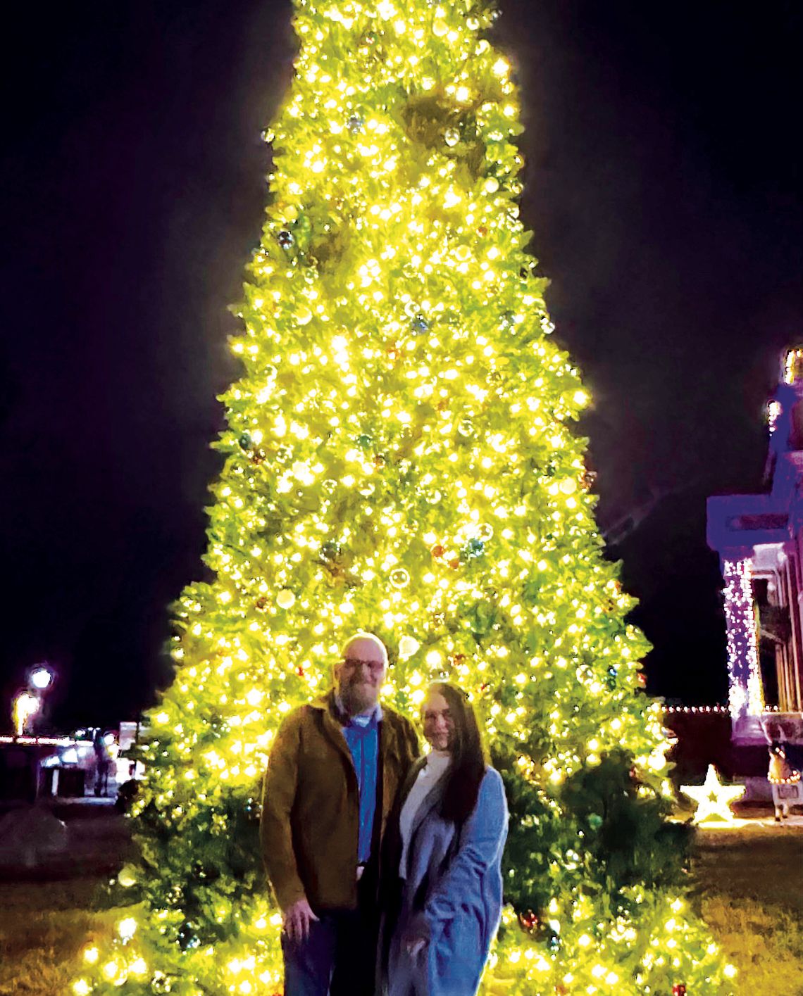 Fairfield Mayor Kenneth Hughes and his wife, Nicole, light the Christmas Tree at the Freestone County Courthouse on Saturday night, Dec. 7, at 6 p.m. The Home for the Holidays Christmas Celebration was postponed due to the weather until Saturday, Dec. 21, and will be held in conjunction wi...