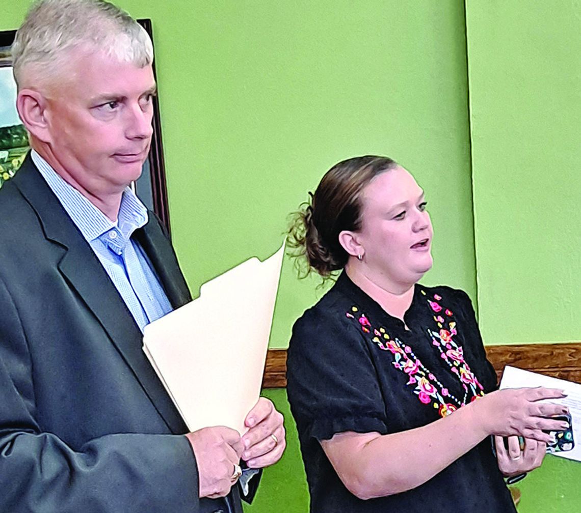 District Ag Extension Administrator Jay Kingston, accompanied by Erin Davis, Freestone County’s Agriculture and Natural Resource Extension Agent, gives the Commissioners Court a summary of the Extension programming for the past fiscal year. Photo by Roxanne Thompson/For The Recorder
